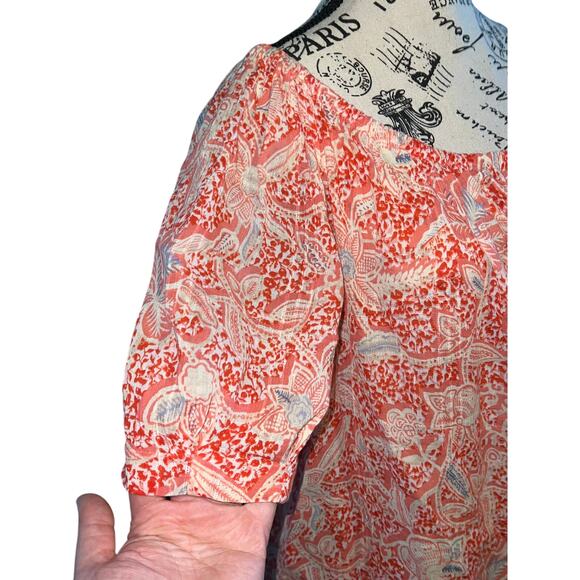 Tory Burch Floral Cotton Gauze Blouse Size 4 Melon Emmarentia Summer Resort‎ EUC - Picture 2 of 7